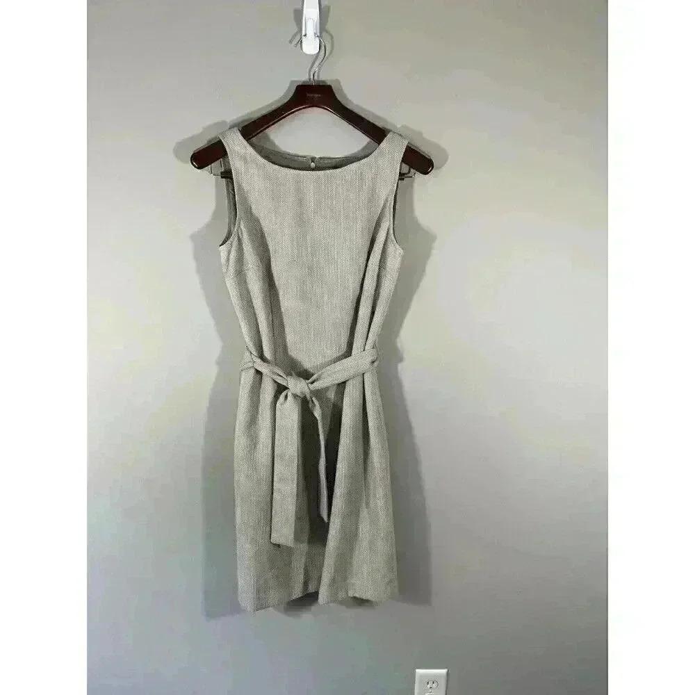 Ann Klein Beige Tweed Belted Dress Size 10